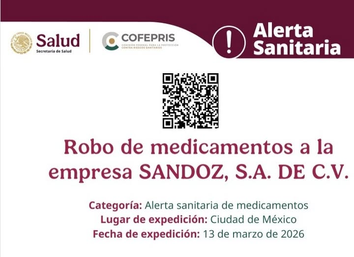 COFEPRIS informa sobre el robo de los medicamentos